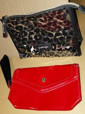 Kendall + Kylie Red Faux Patent Leather Wristlet & Clear Leopard Cosmetic Bag